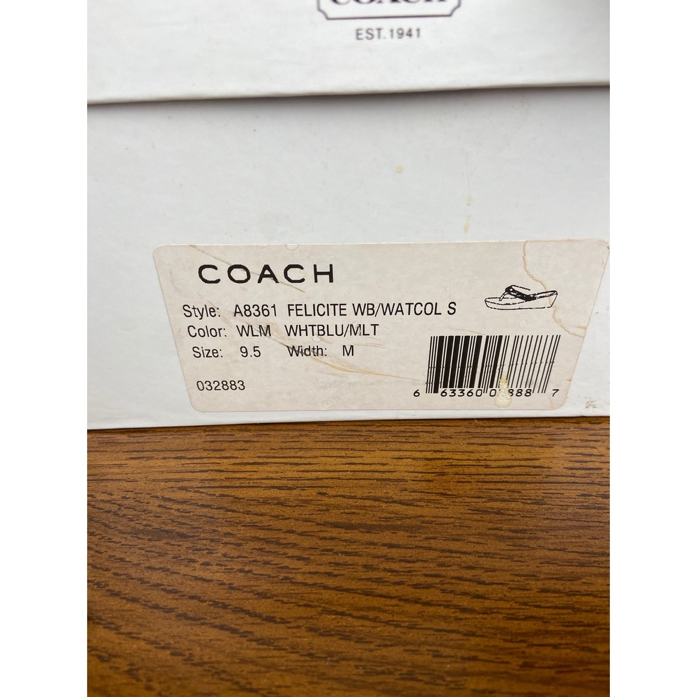 NIB Coach Felicite A8361 Platform‎ Wedge Sandals Striped Thong Watercolor 9.5M - Picture 9 of 9
